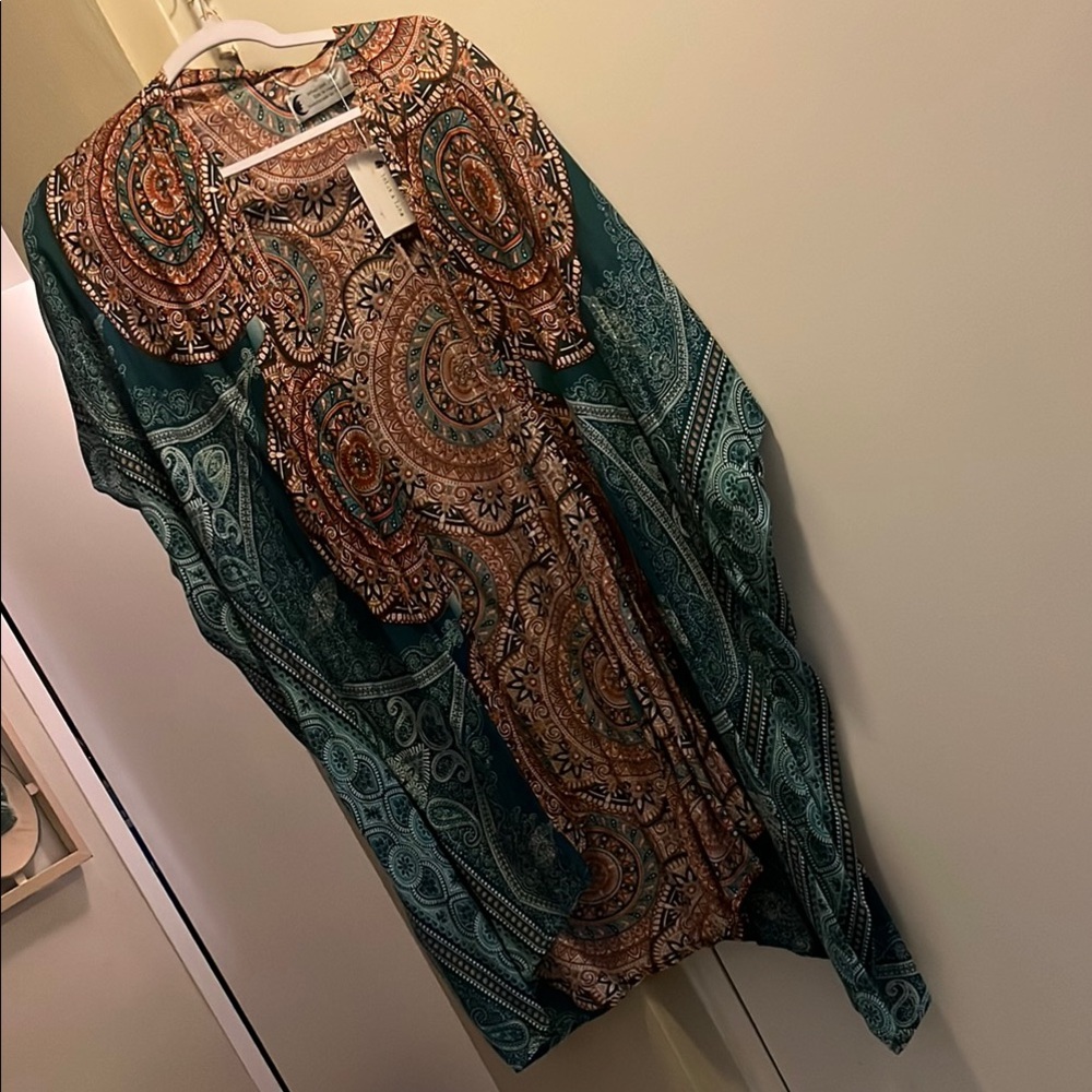 Bohemian Paisley Yoga Kimono Pants Set - Green and Brown